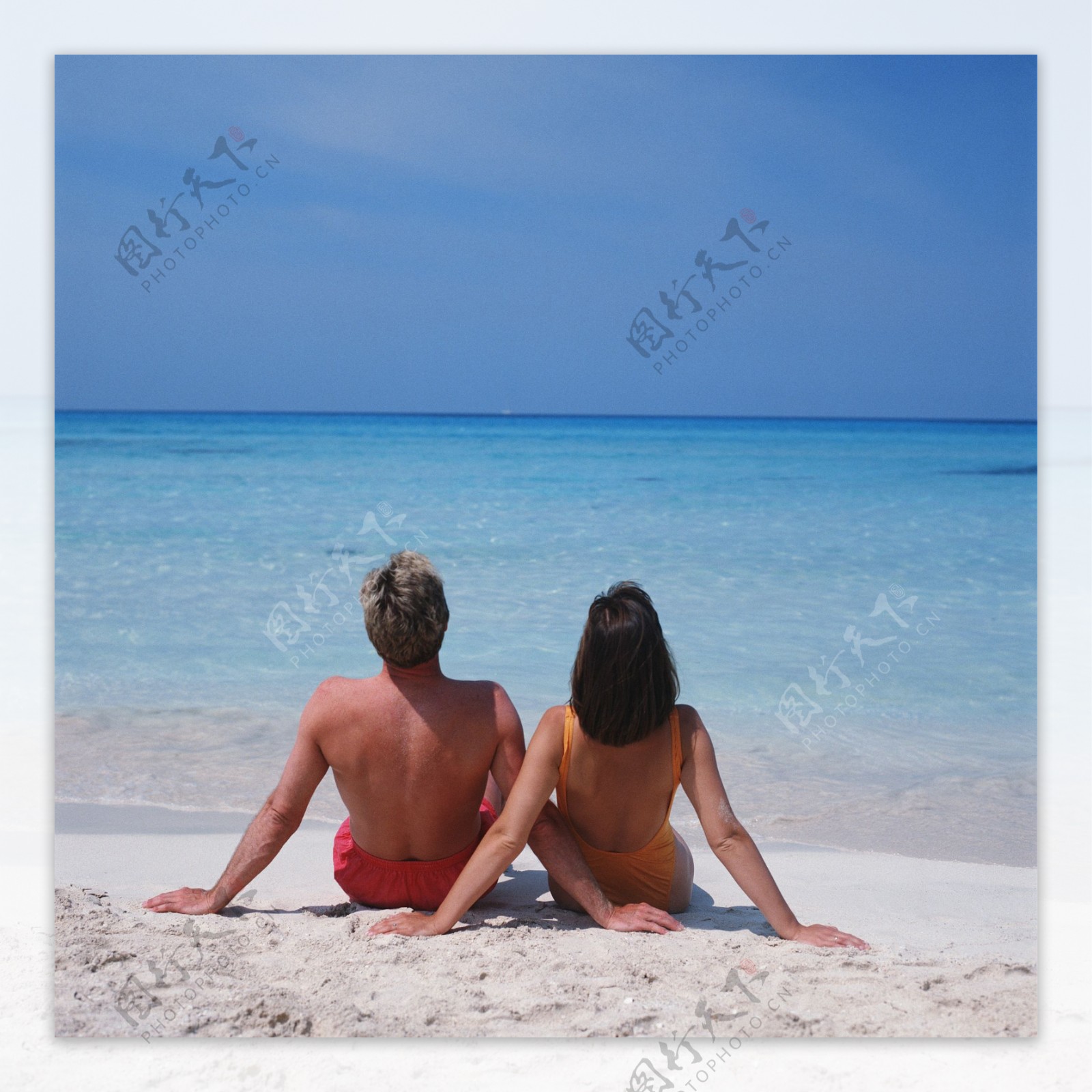 沙滩上的情侣背影图片