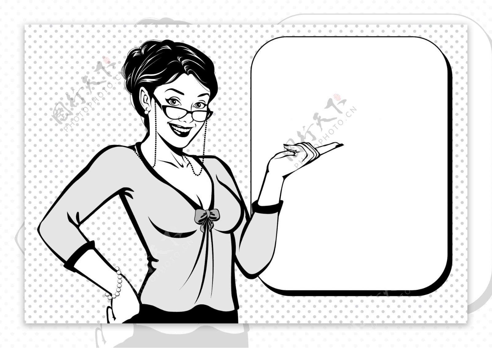 老师卡通黑白动漫欧美女性对话矢量素材