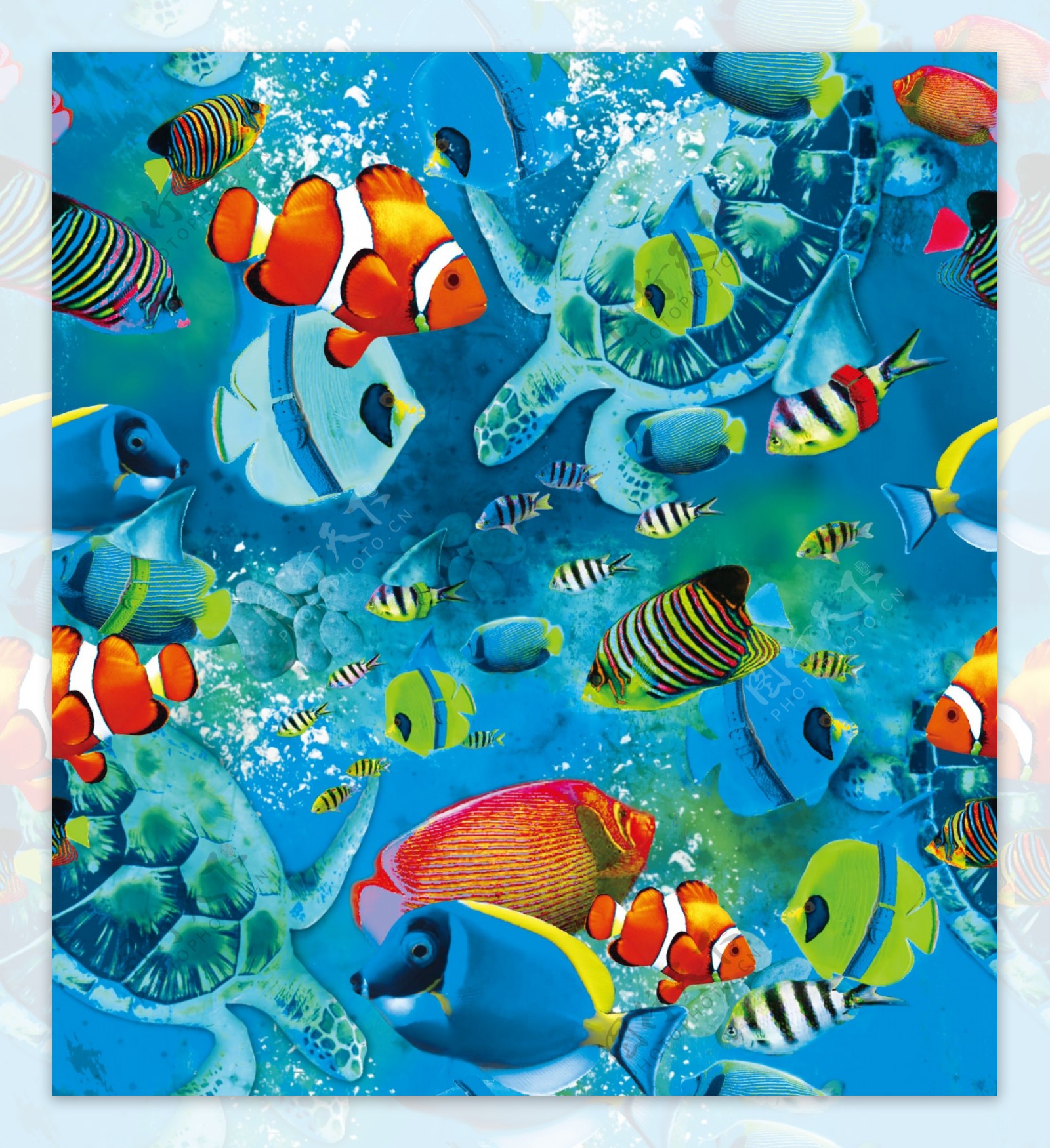 海底世界鱼大海数码印花设计