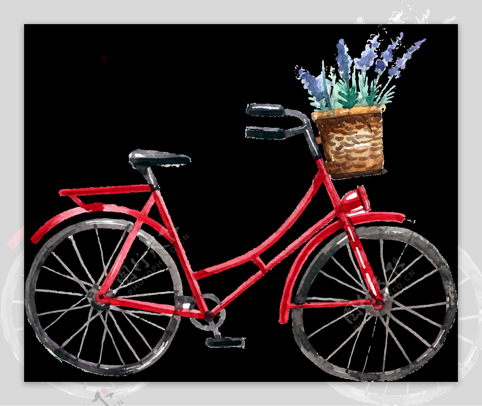 手绘水彩自行车插画免抠png透明图层素材