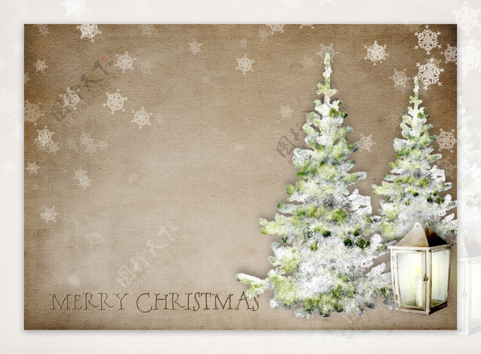卡通马灯与圣诞树雪花图片