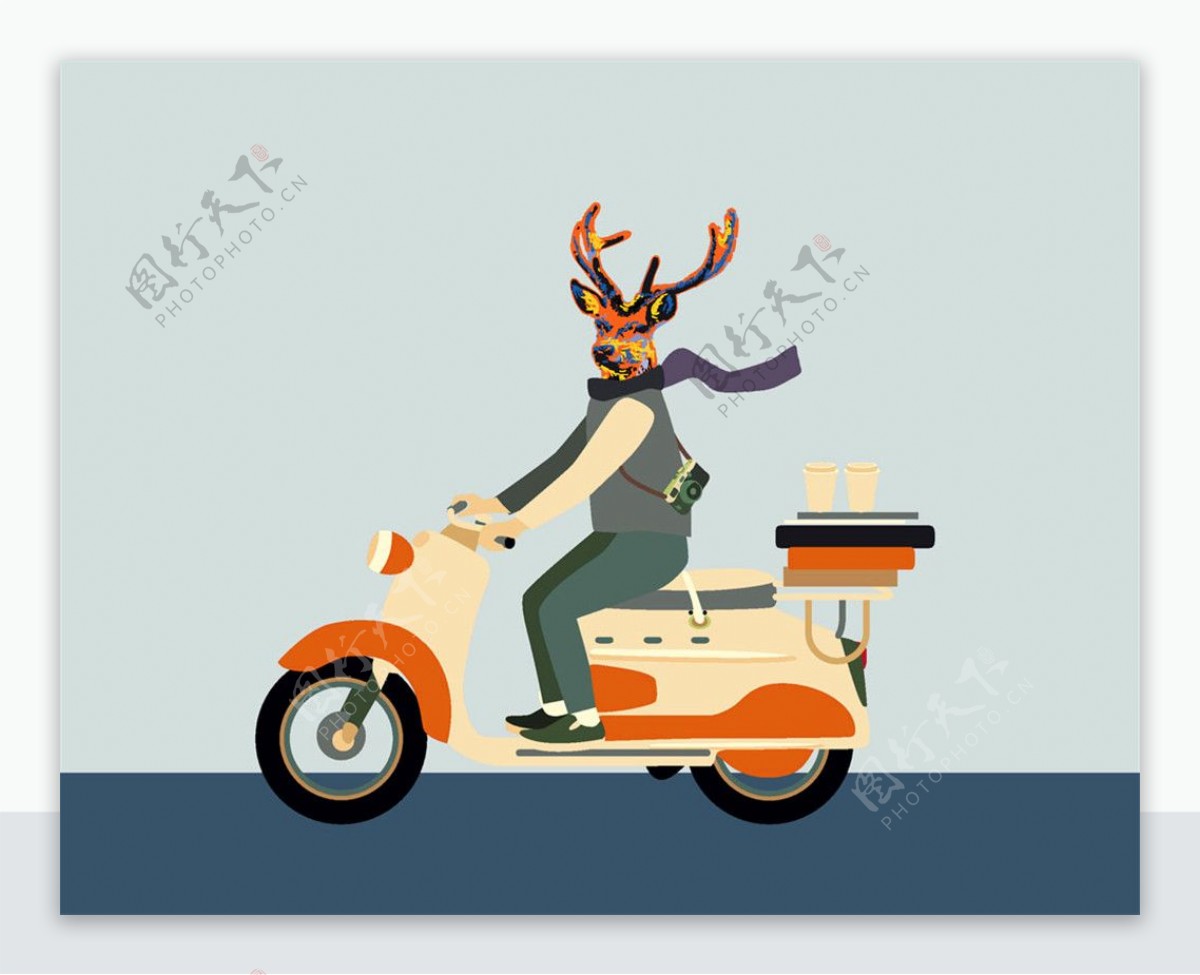 骑电动车的卡通人物插画图片