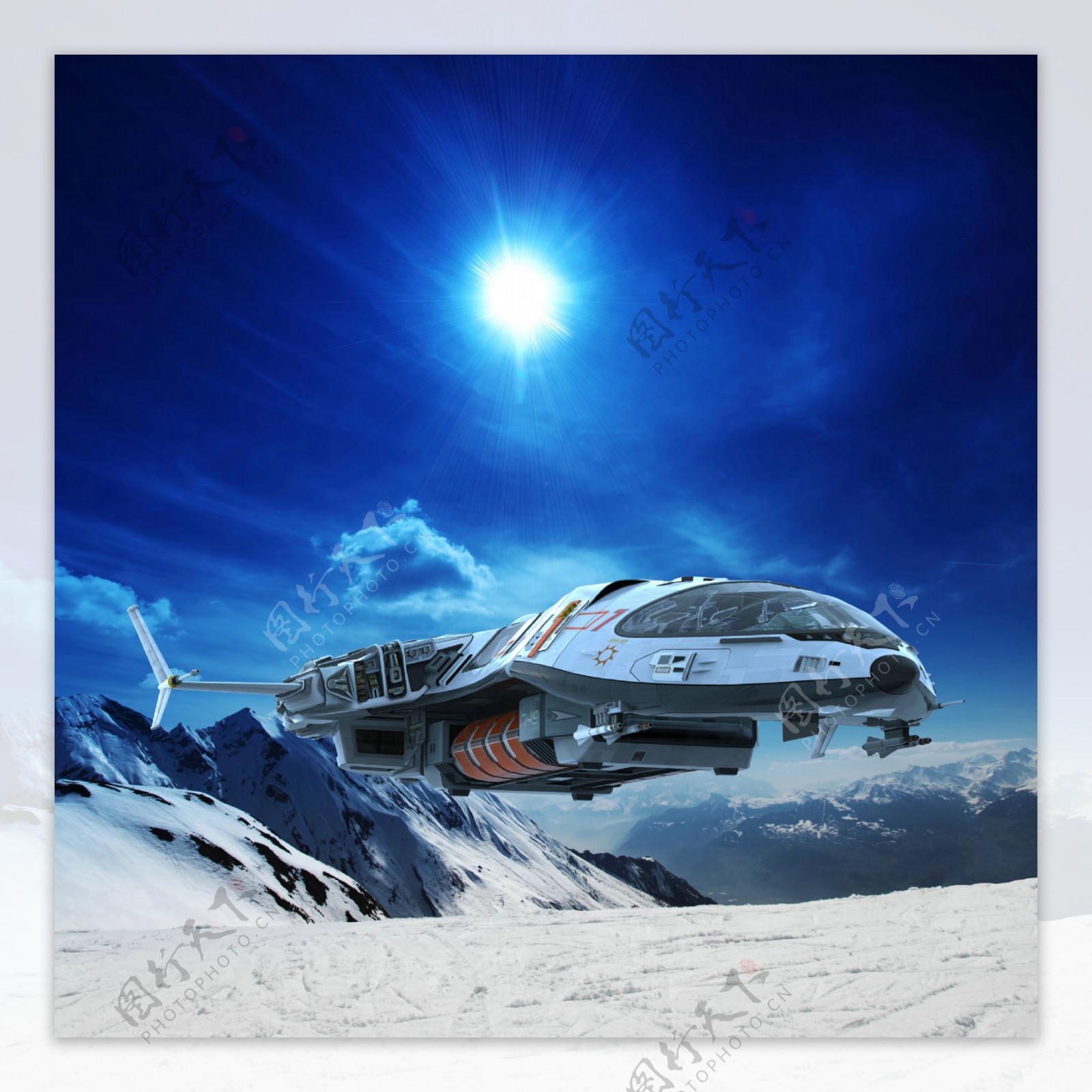 雪山与太空飞船图片