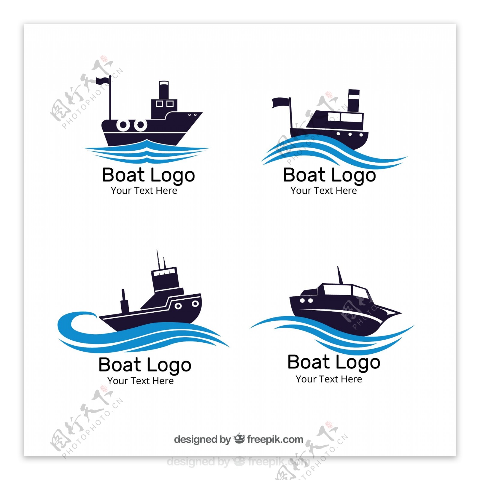 蓝色波浪轮船logo标志设计