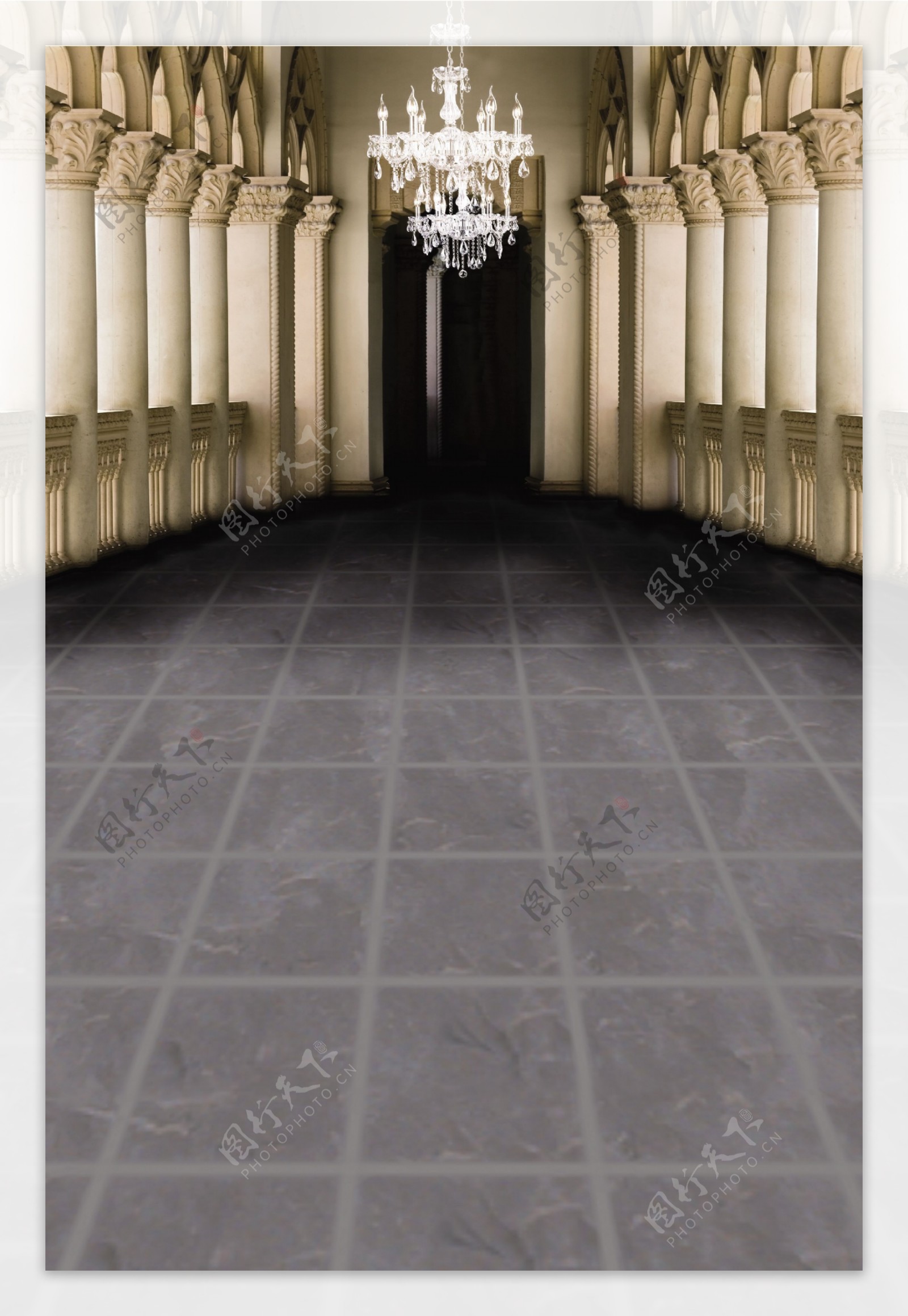 廊柱与水晶吊灯影楼摄影背景图片