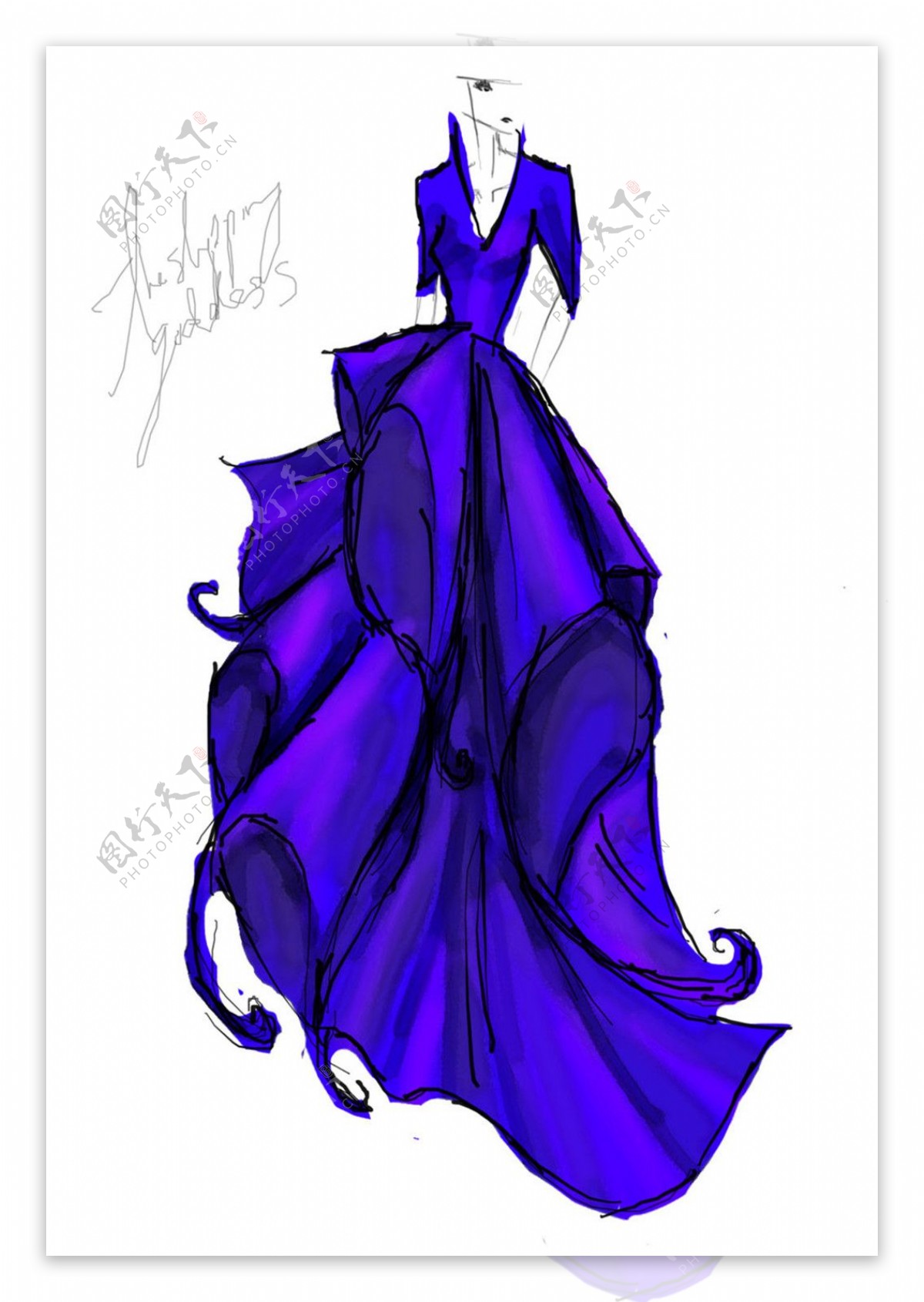 紫色长裙设计图