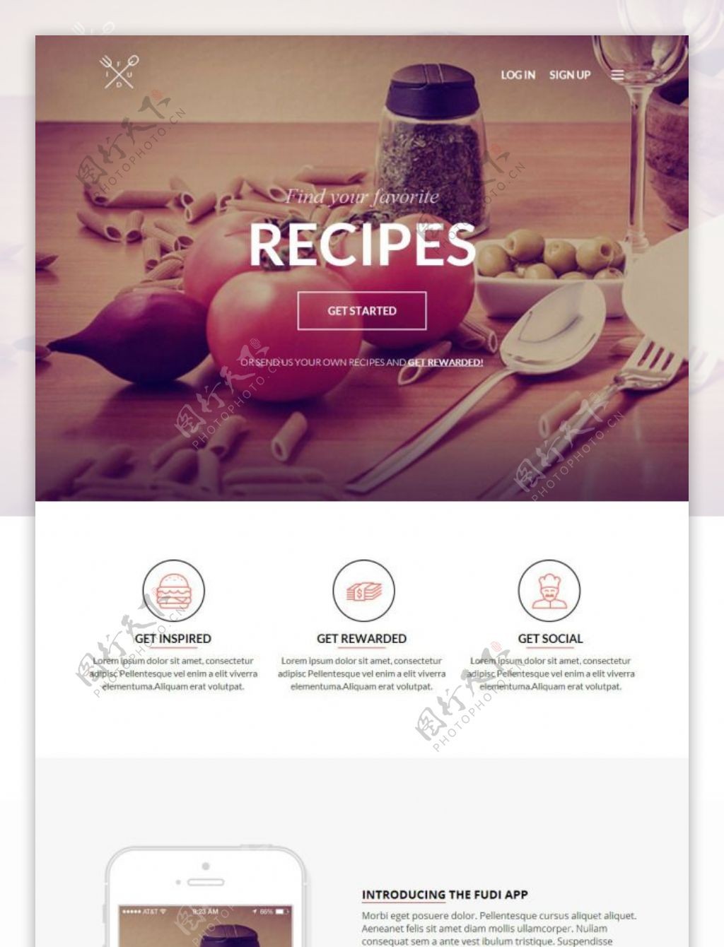 餐饮食材食谱多屏手机网页模板