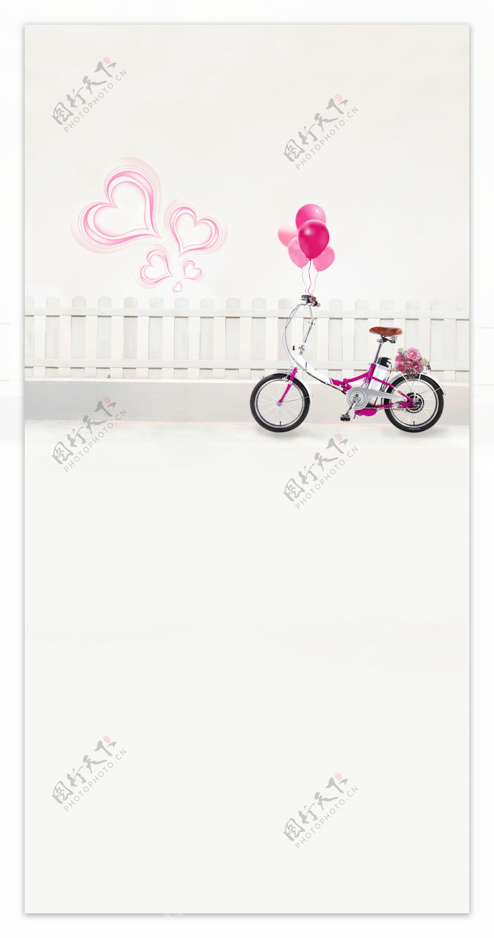 心形图案与自行车影楼摄影背景图片