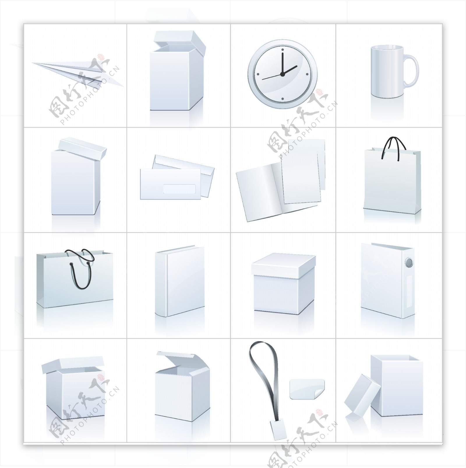 白色的纸包装和文具元素矢量网页设计元素