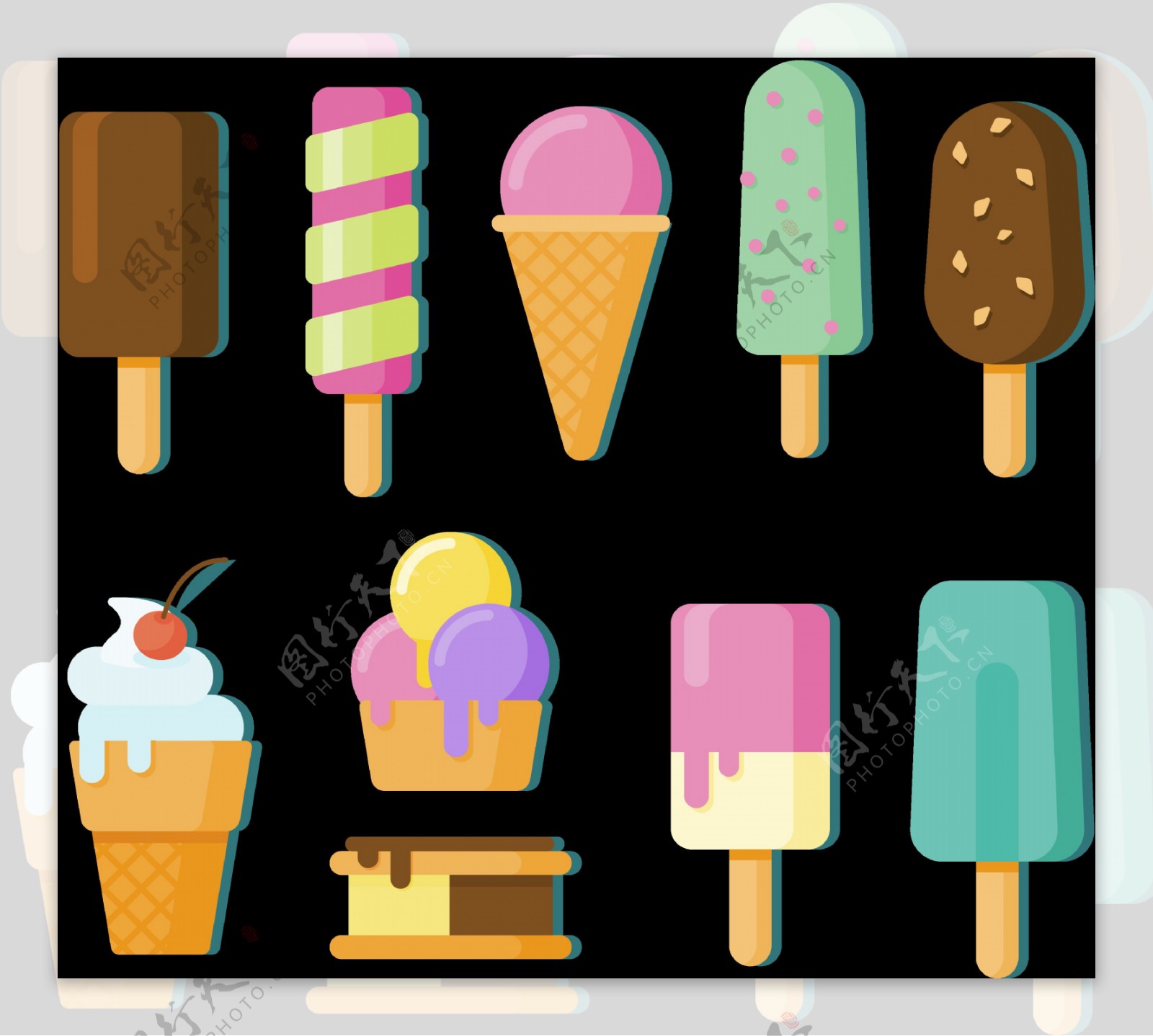 手绘彩色冰淇淋免抠png透明图层素材