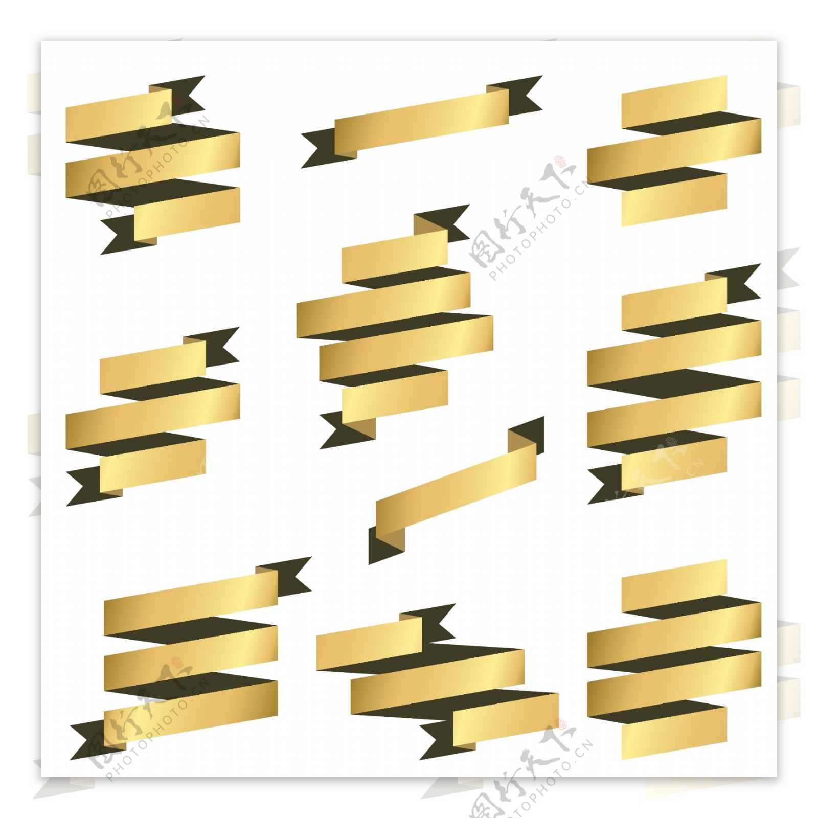 金色折纸丝带矢量图源文件