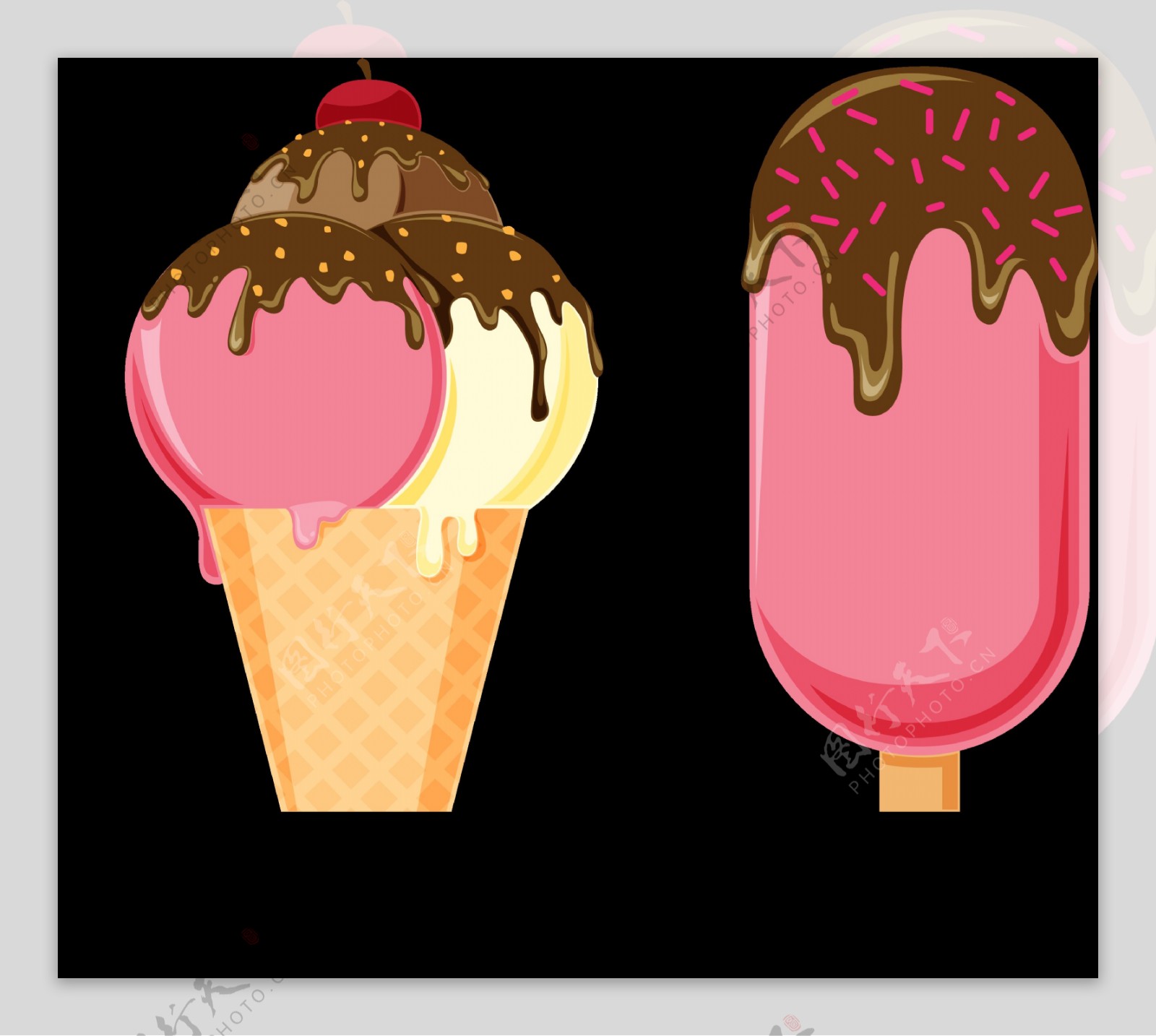 手绘彩色冰淇淋雪糕免抠png透明图层素材