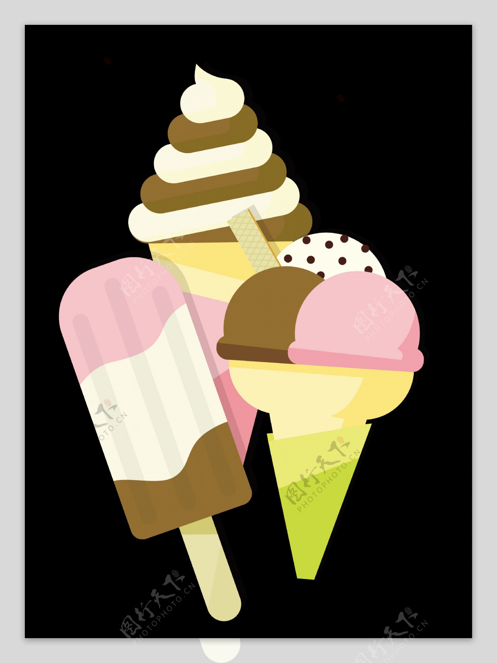 手绘漂亮冰淇淋免抠png透明图层素材