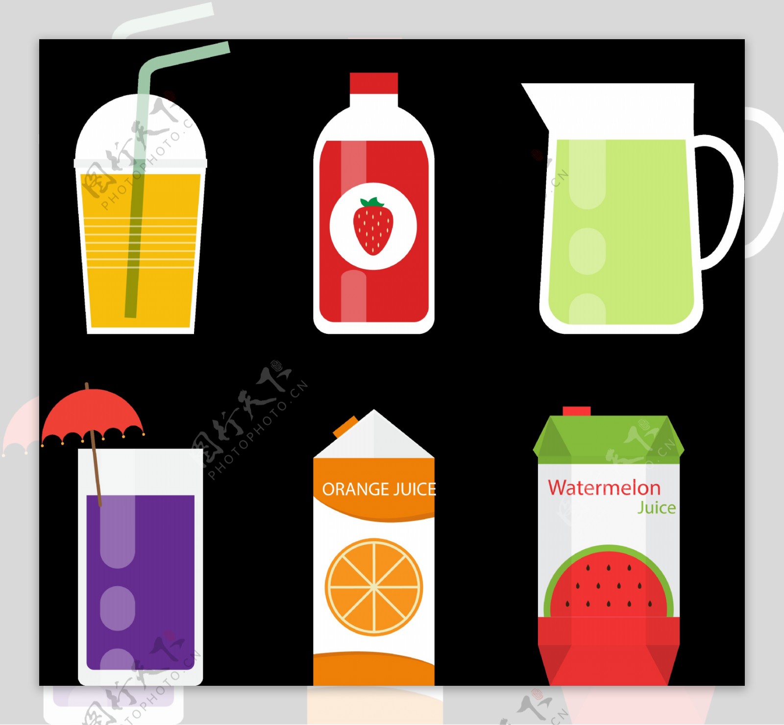 各种漂亮果汁插画图标免抠png透明素材