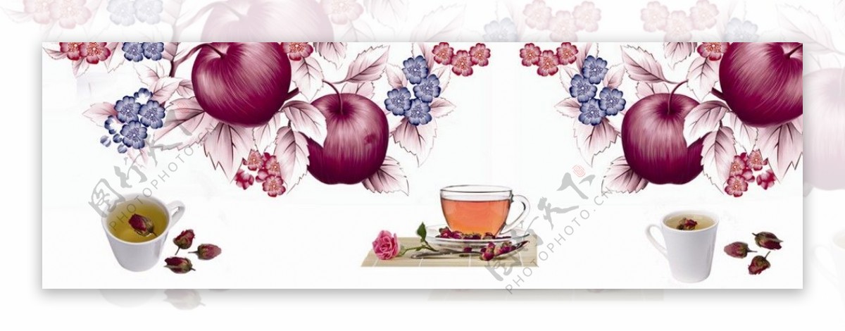 咖啡茶杯水果装饰画
