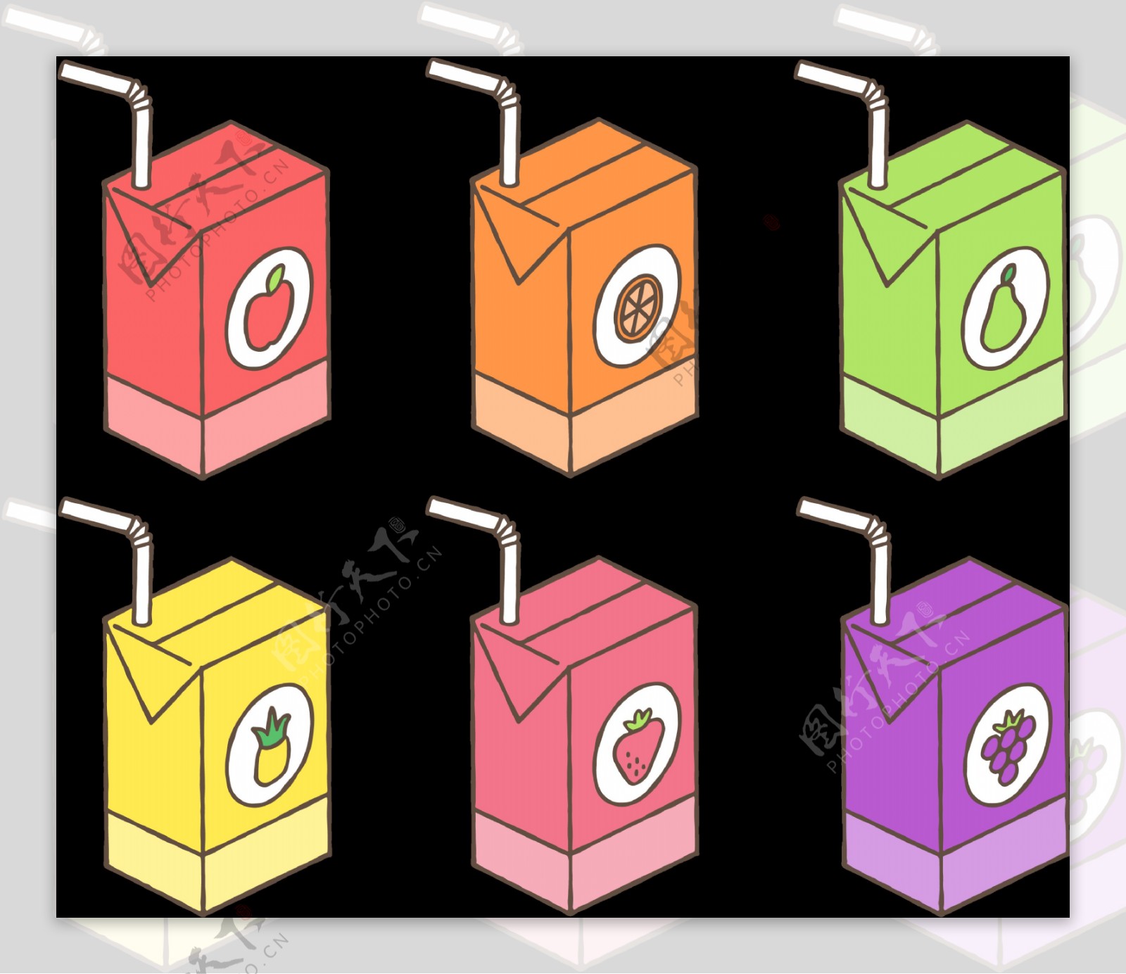 手绘盒装果汁图标免抠png透明图层素材
