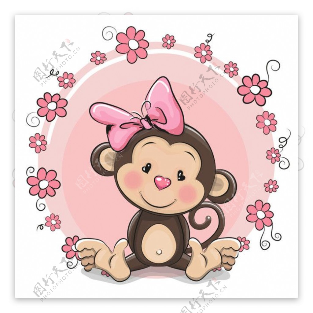 粉色花朵小猴子图片