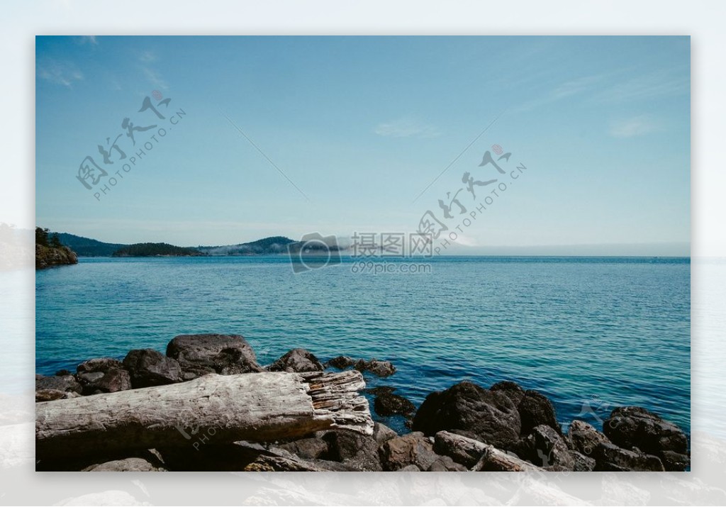木材海风景自然海洋湖泊树木石头岛蓝色天空