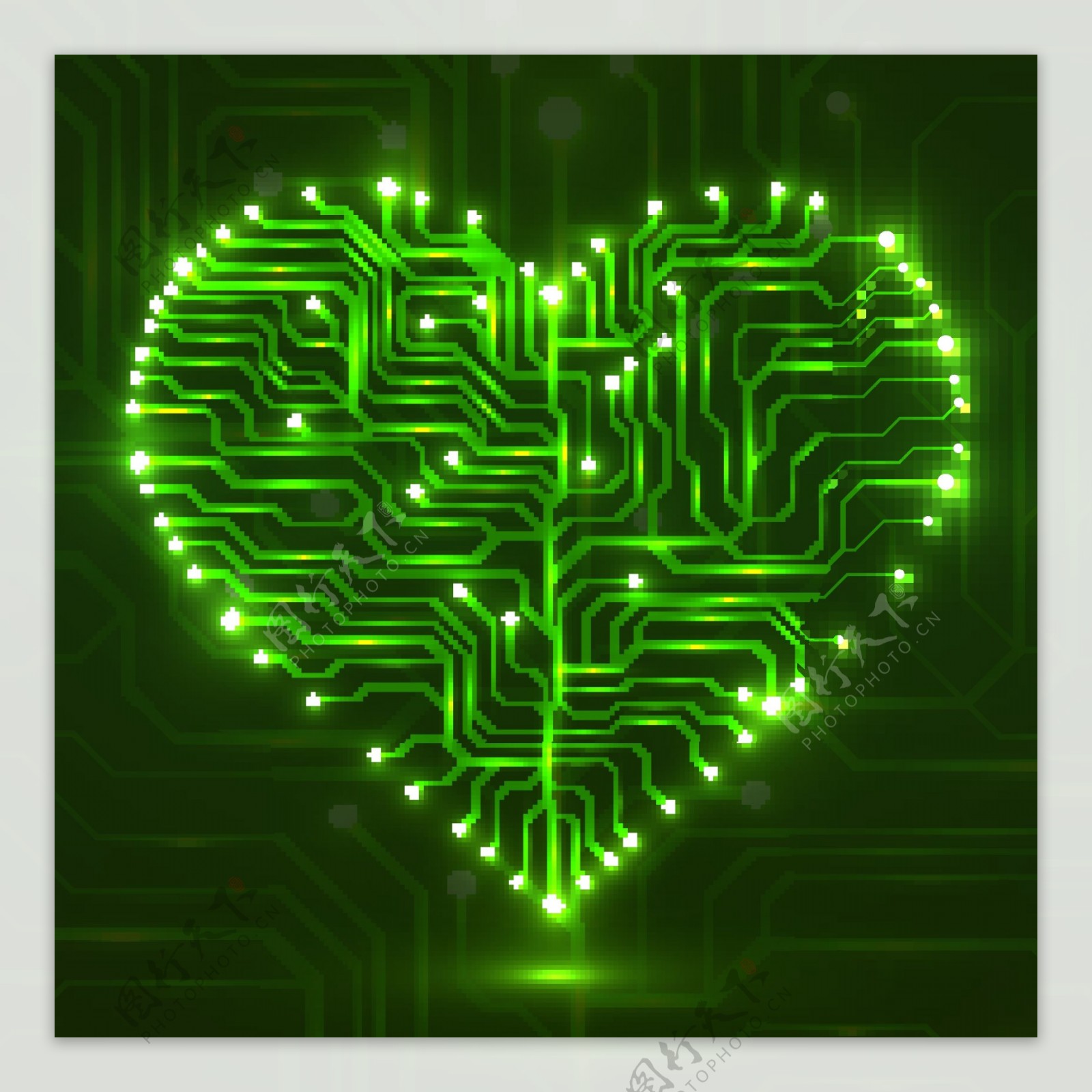 绿色爱心科技电路板ppt背矢量素材