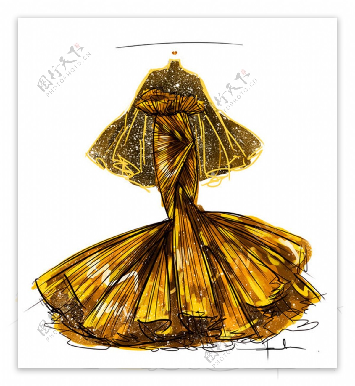 金色长裙礼服设计图