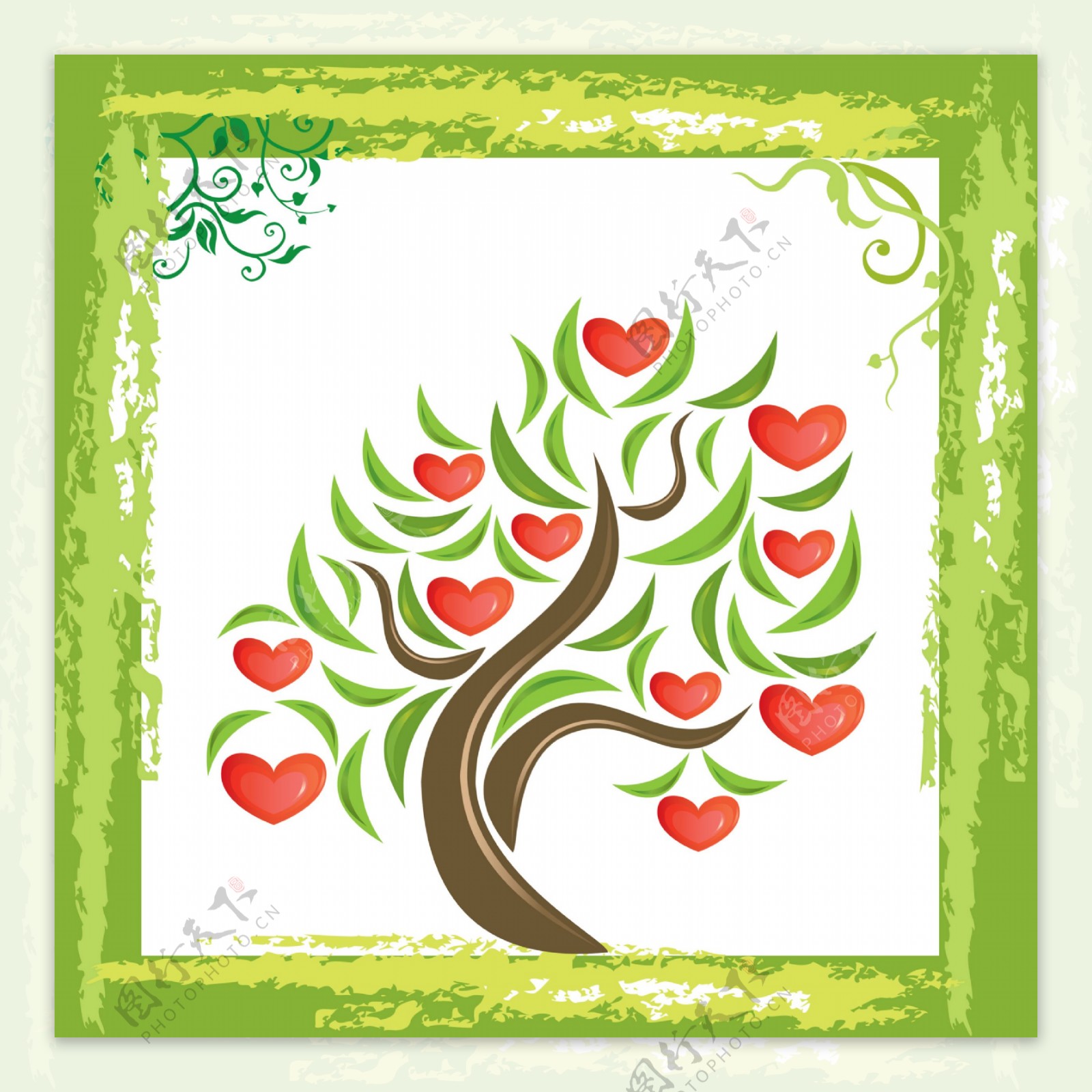 绿色爱心果树装饰画
