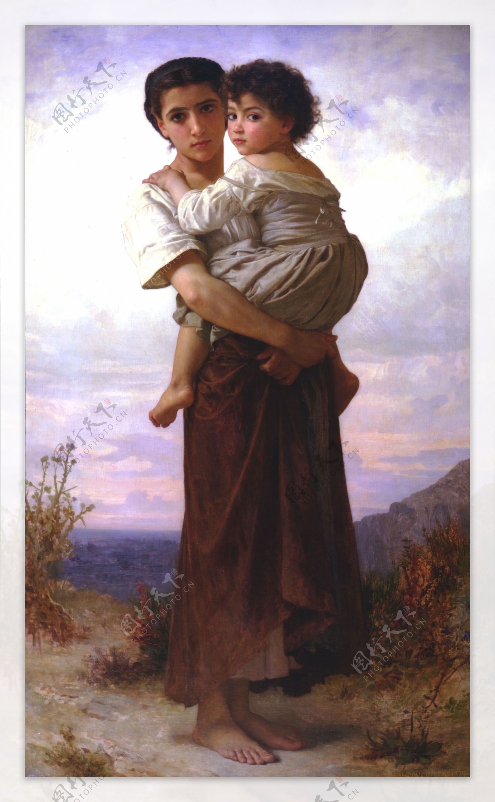 抱着小孩的女人肖像油画图片