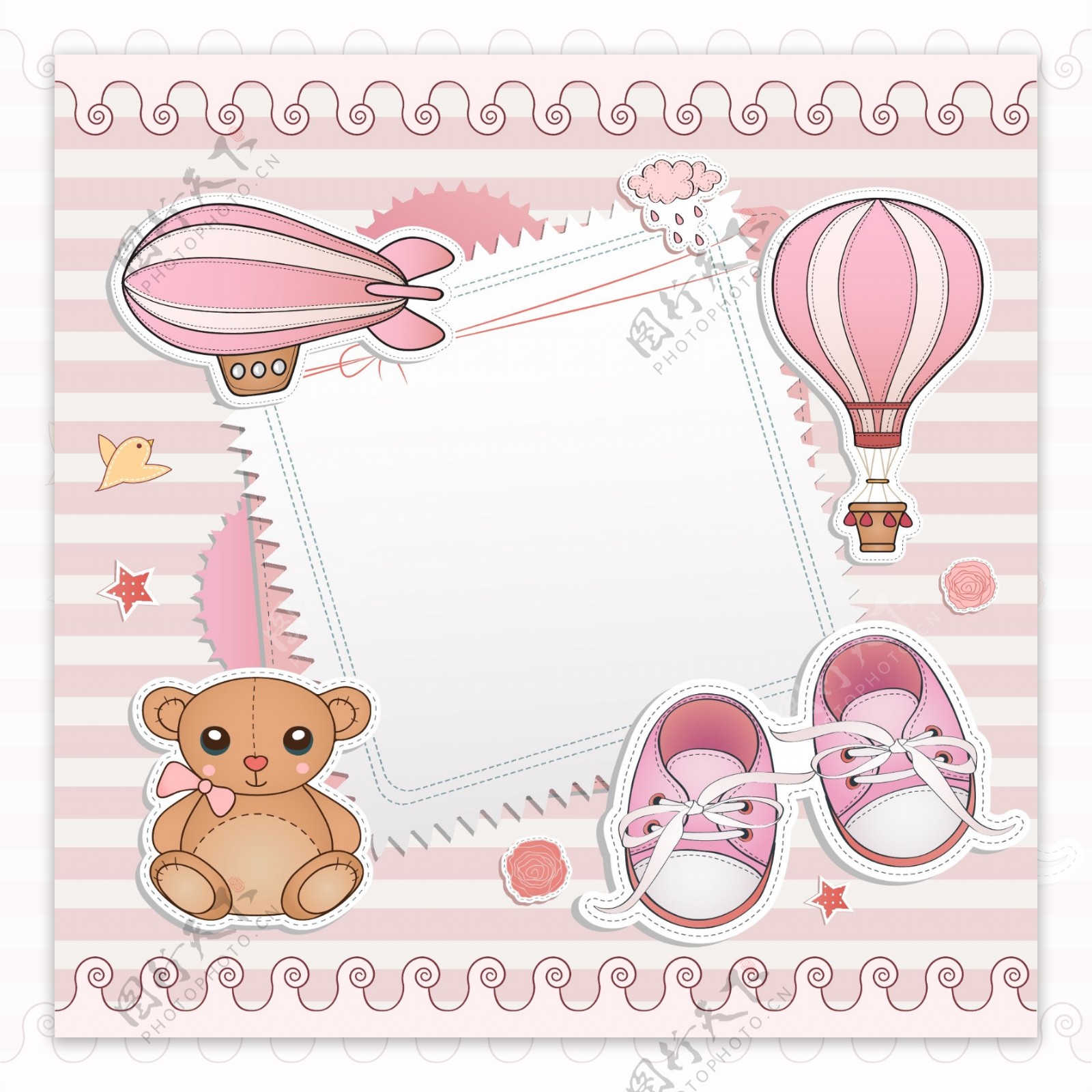 粉色婴儿元素卡片矢量素材图片