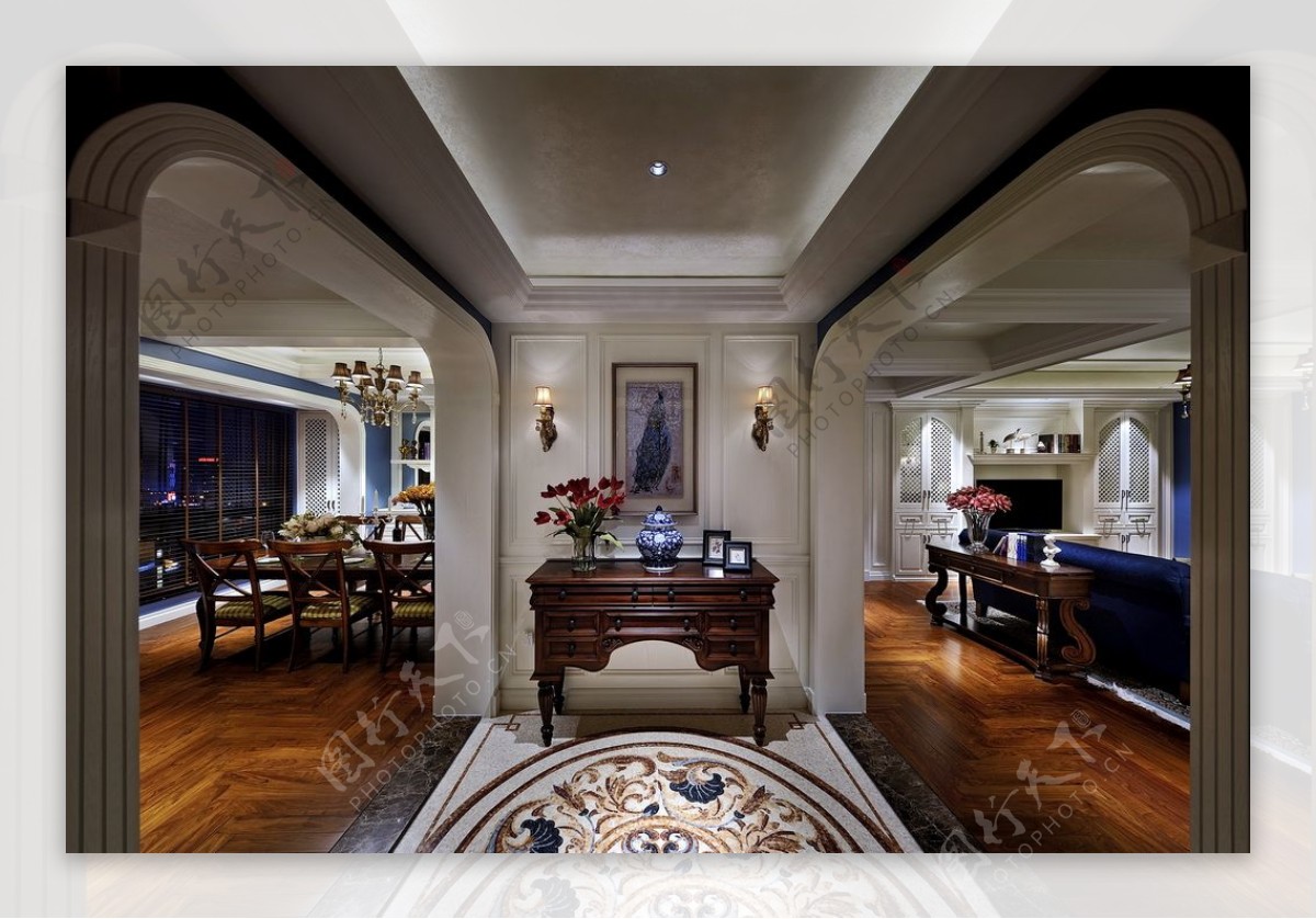 美式别墅客厅餐厅装修效果图