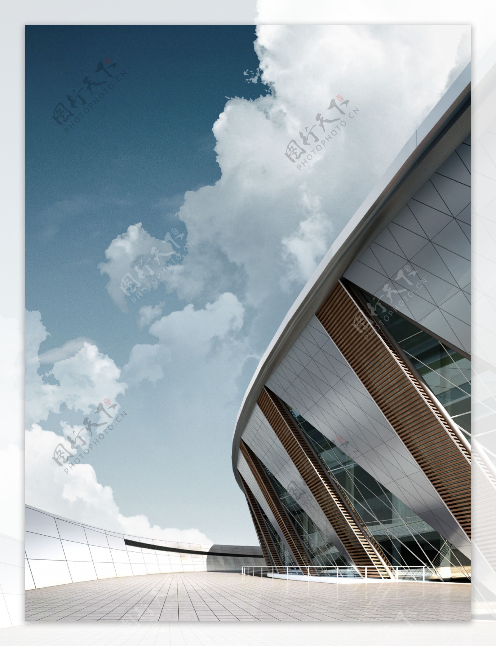 蓝天白云下的现代建筑图片