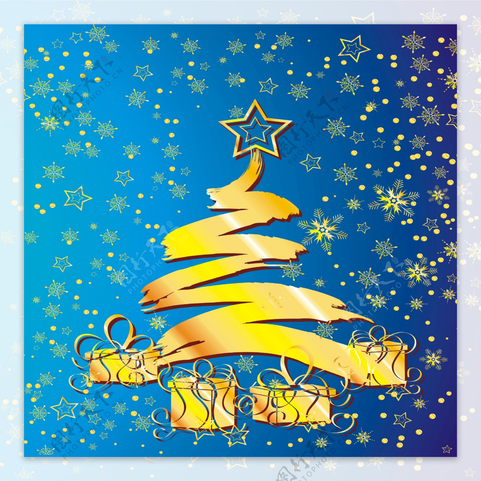 炫丽涂鸦圣诞树雪花漫天装饰画