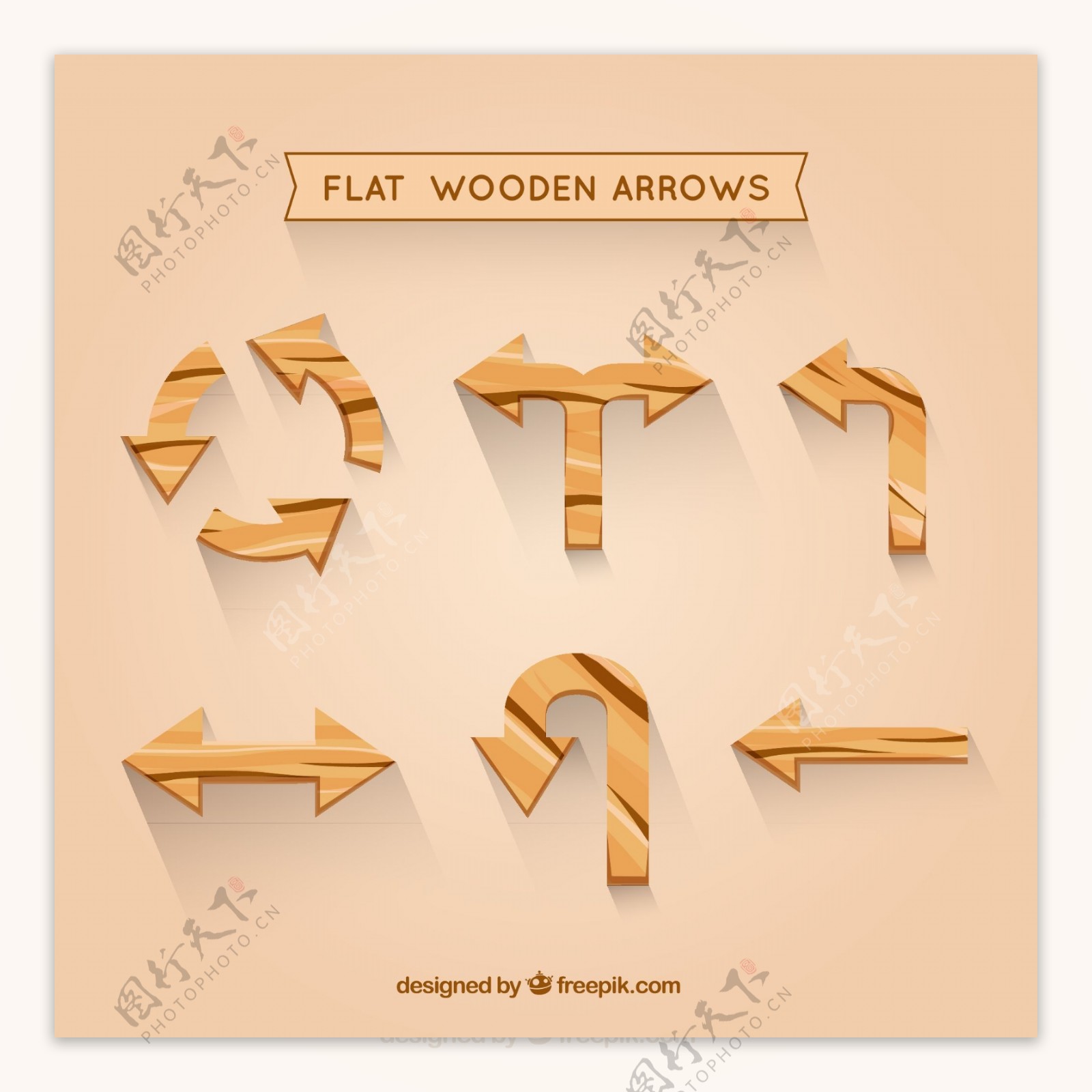 6款木制箭头设计矢量素材