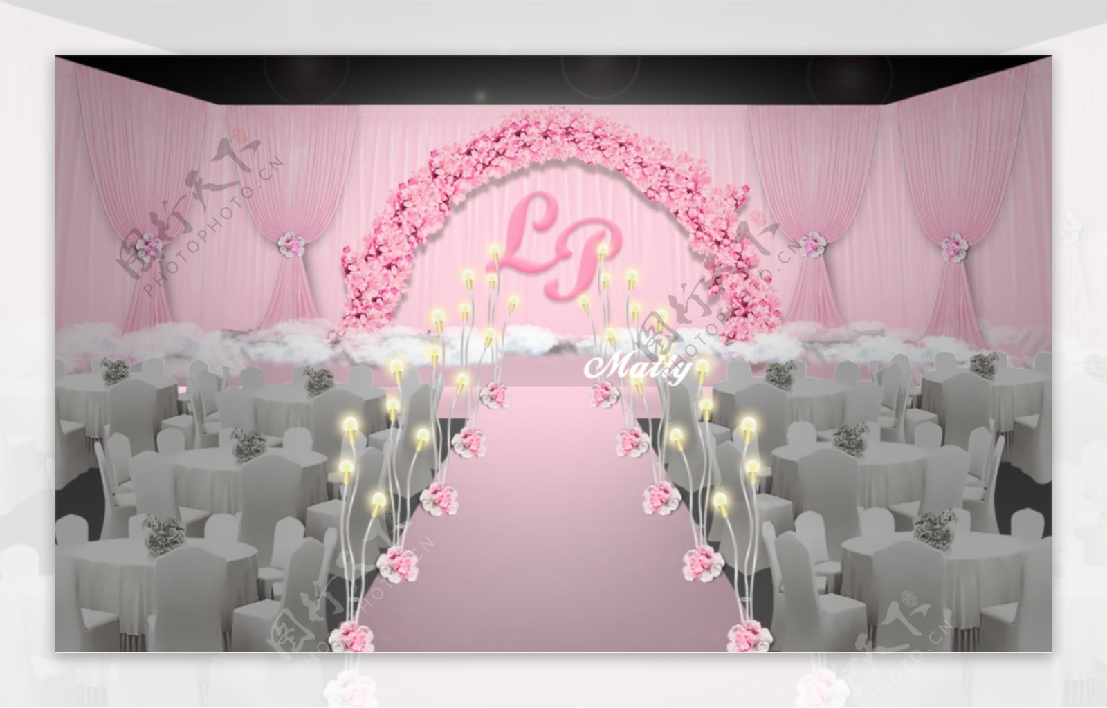 粉色婚礼舞台现场效果图