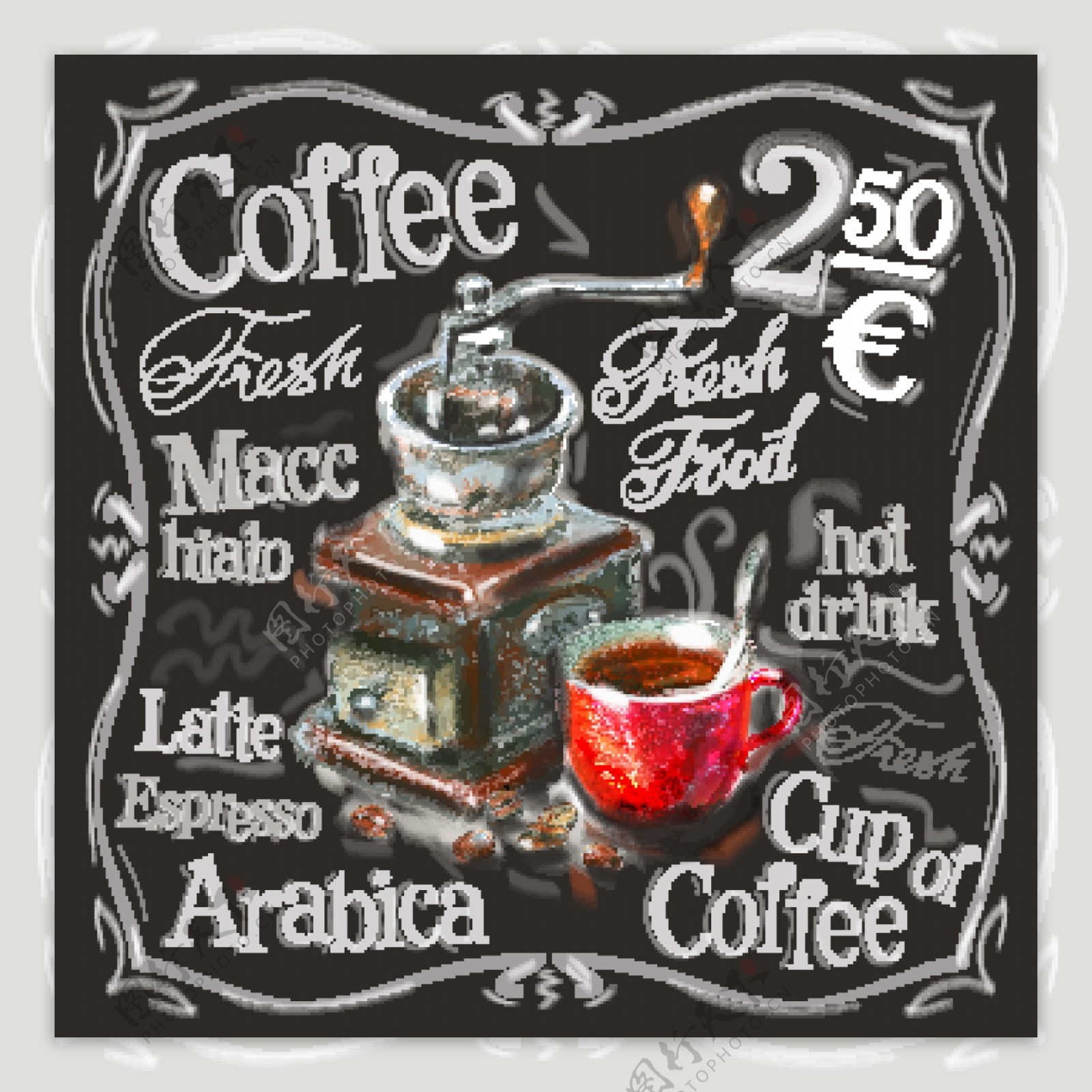 咖啡机器杯子装饰画矢量素材