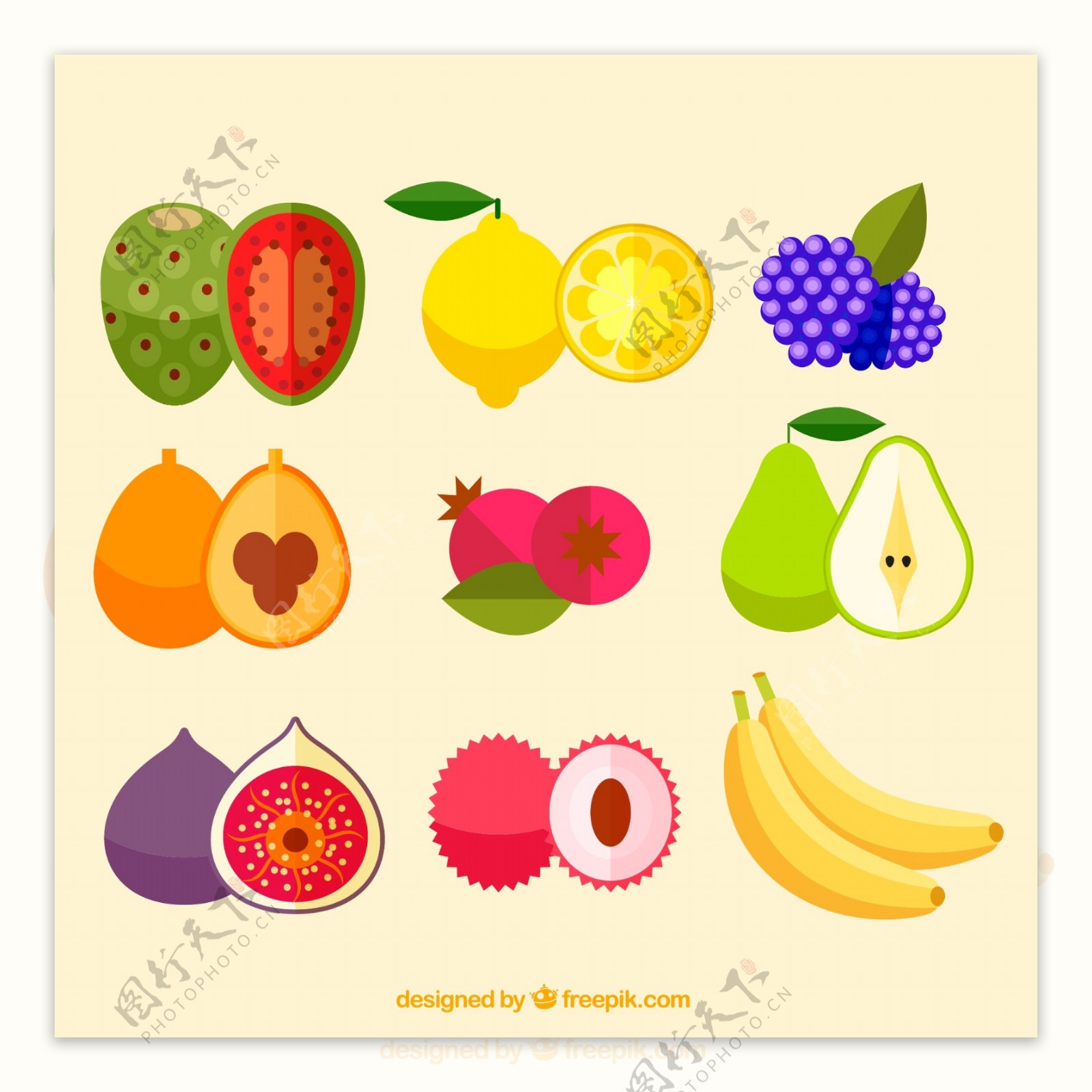 9款彩色水果设计矢量素材