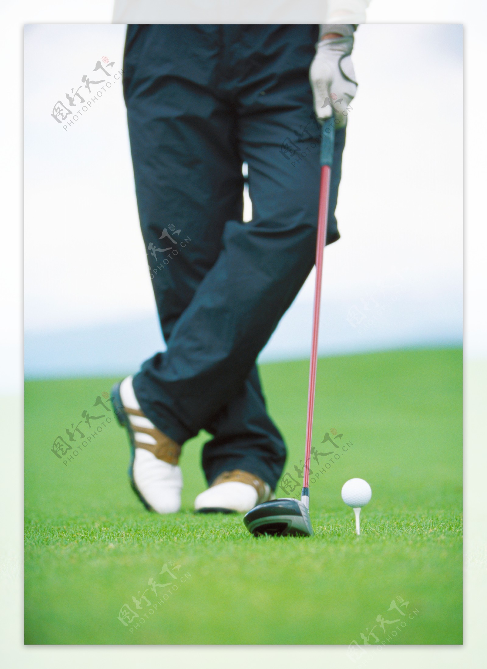 人物腿部高尔夫球棒和白色小球图片