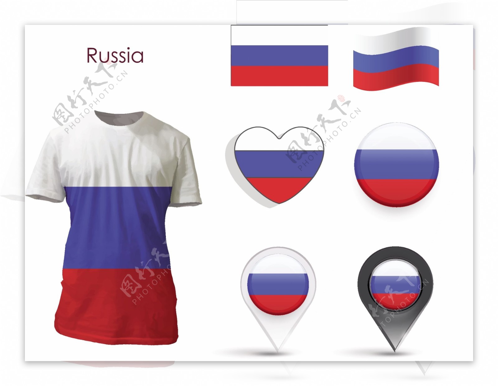 俄罗斯国旗元素t恤衫矢量素材