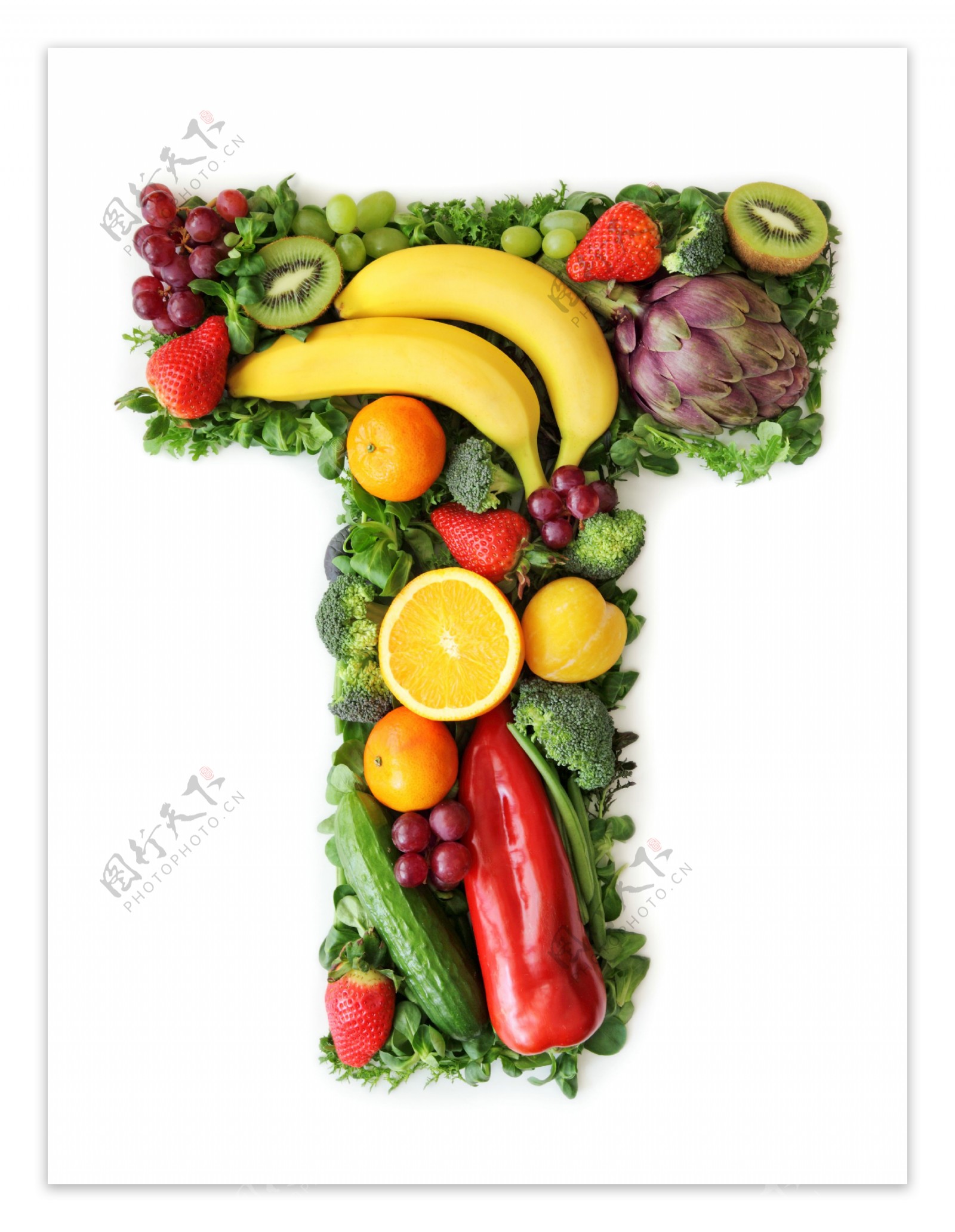 蔬菜水果组成的字母T