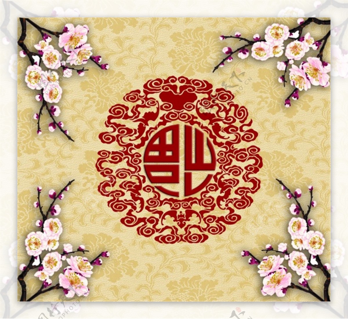 五福梅花背景源文件