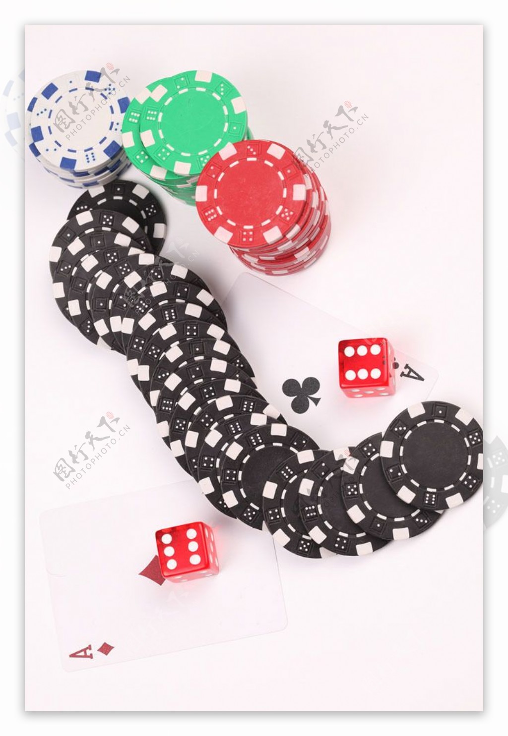 骰子扑克筹码摄影图片