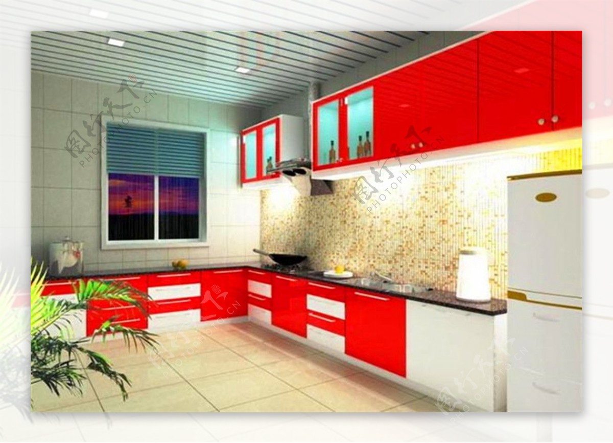 红色厨房模型