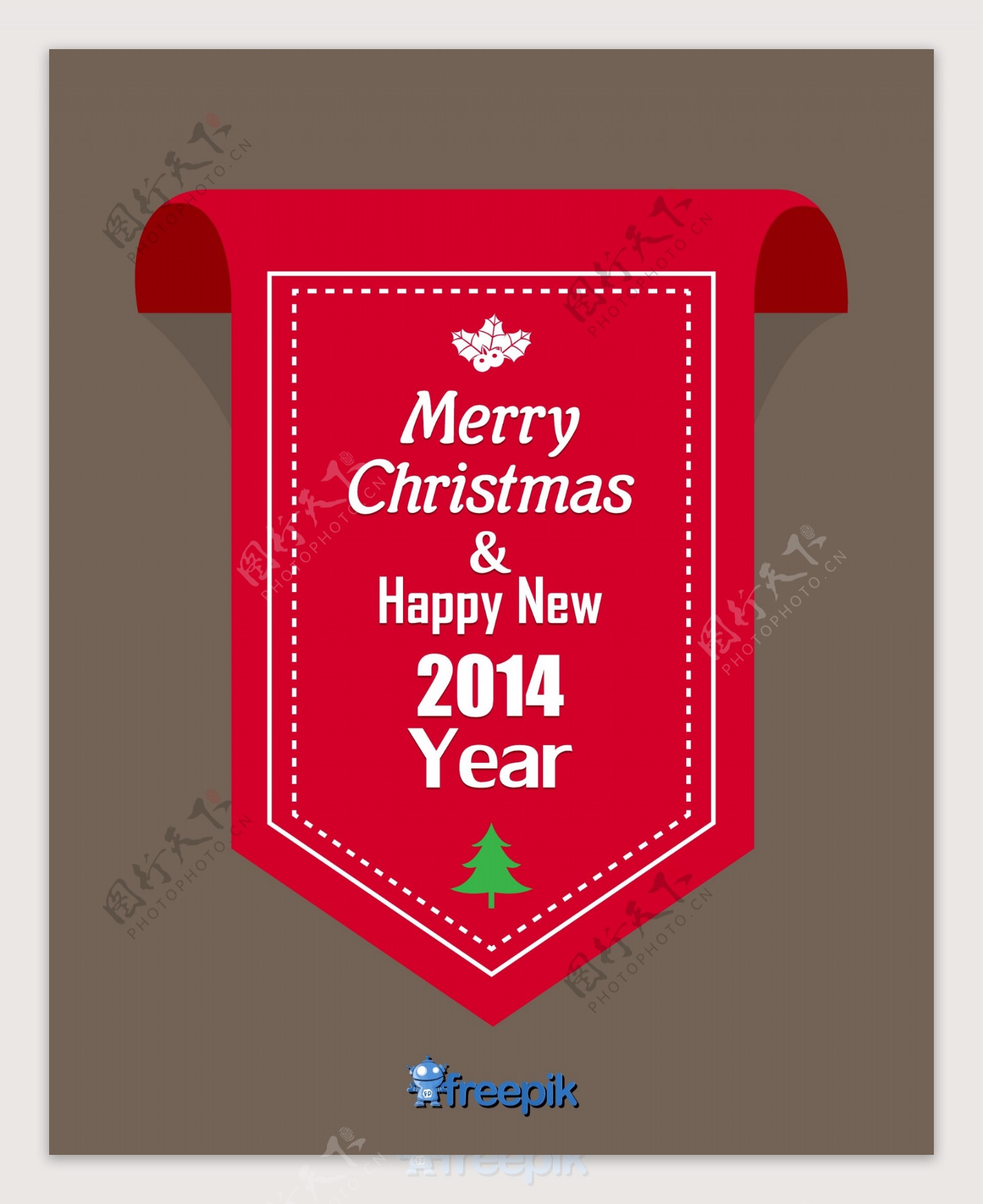 红色丝带与圣诞快乐和新年快乐2014正文