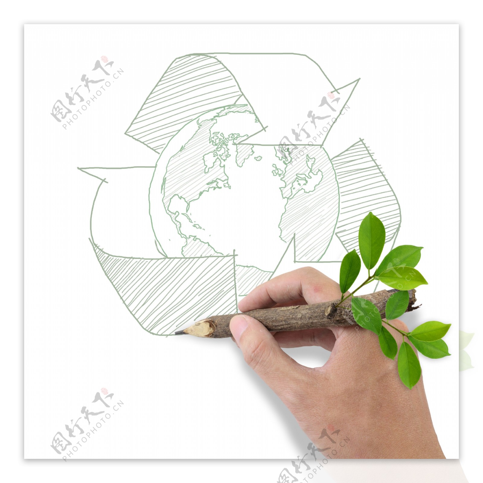 手绘环保符号和地球图片
