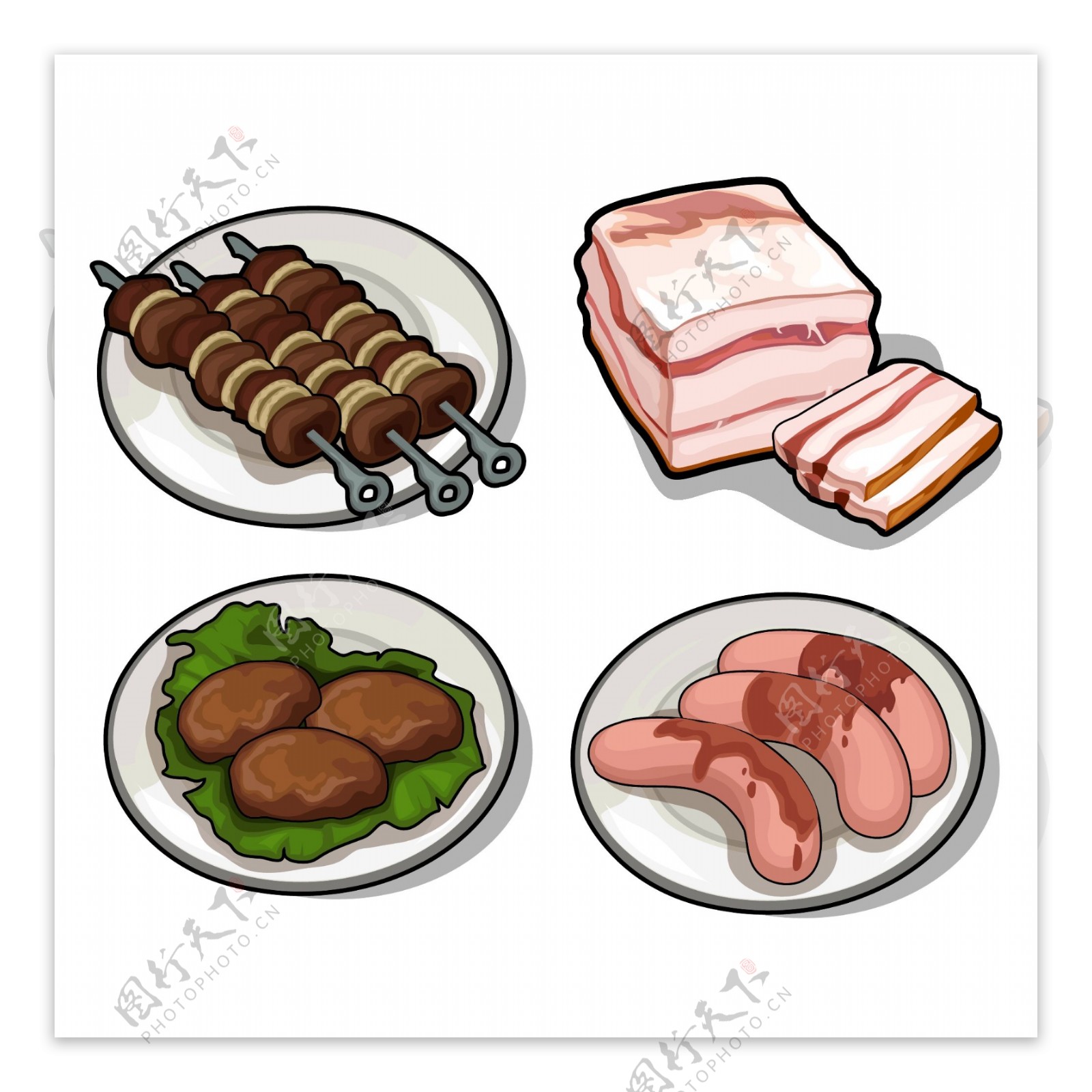 烤肉串与肉类美食插画