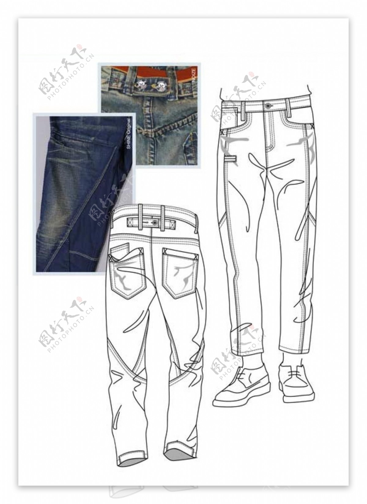 男款牛仔裤设计与实物对比图