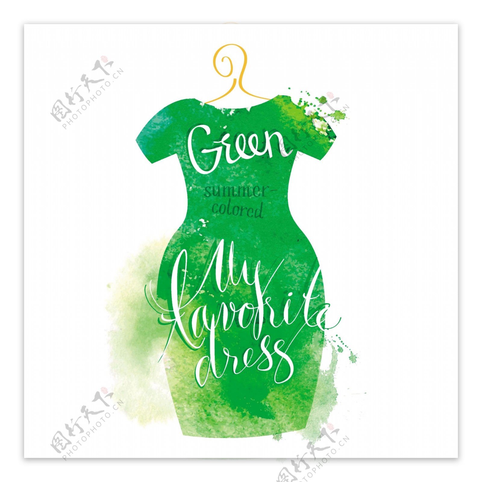 绿色水彩连衣裙