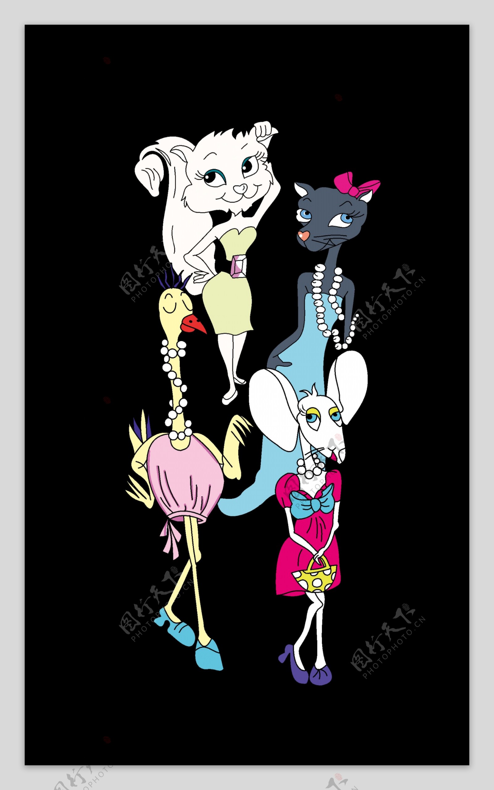 时装猫和老鼠动物印花图案