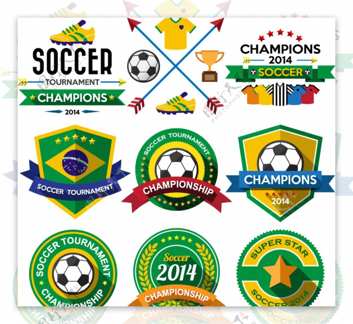 巴西世界杯元素标签矢量素材