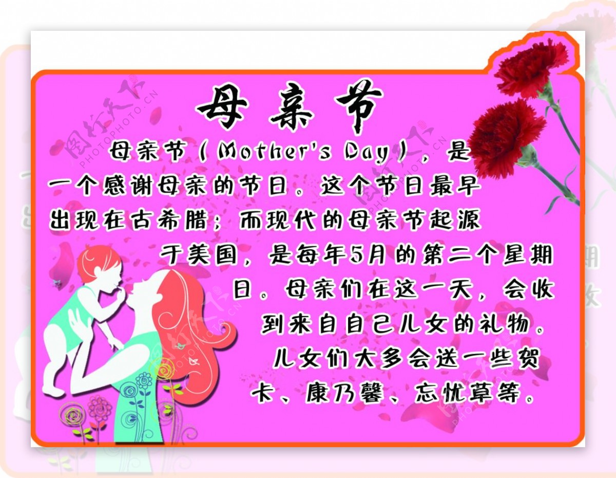 中国传统节日母亲节卡通异形展板学校类