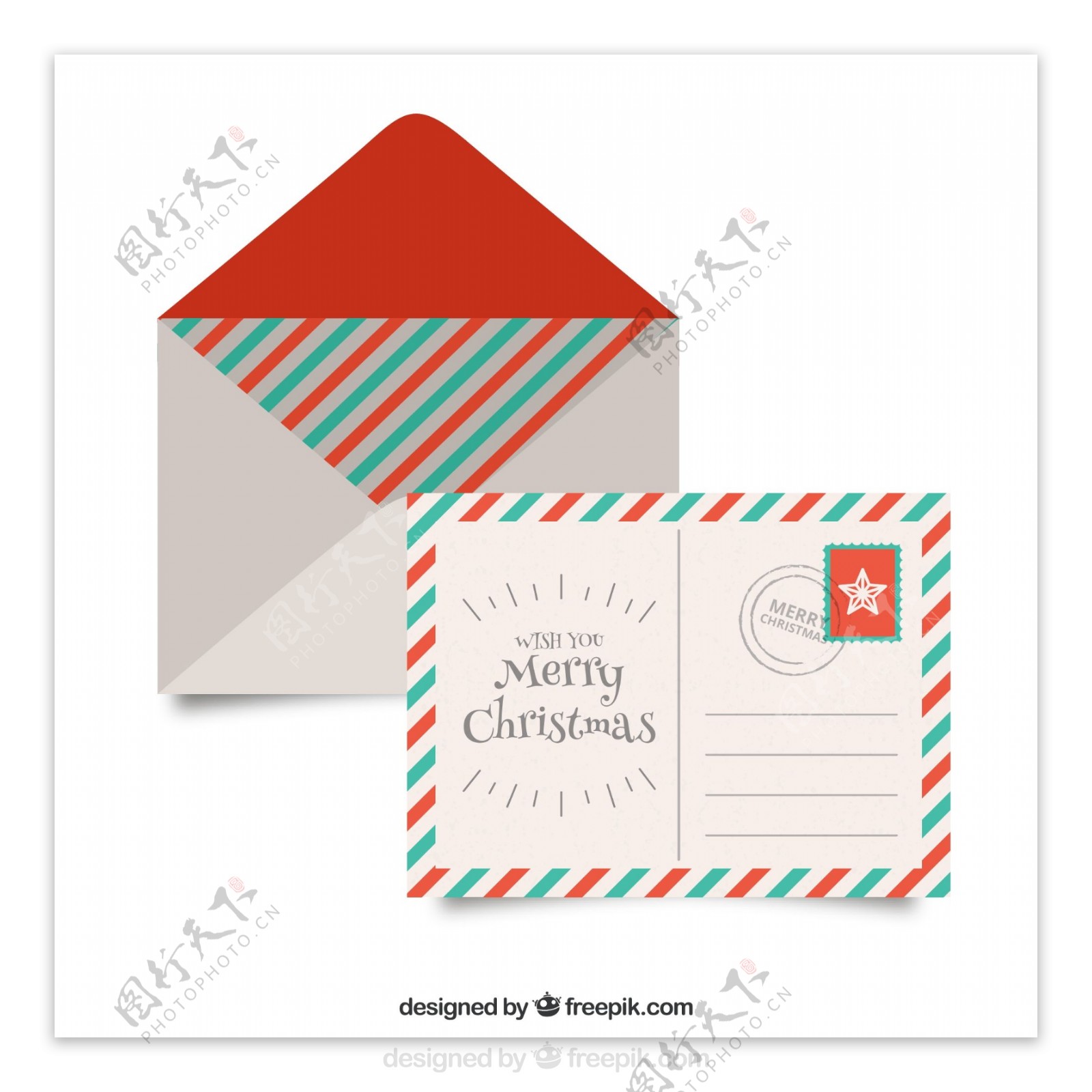 老式风格圣诞信封与明信片
