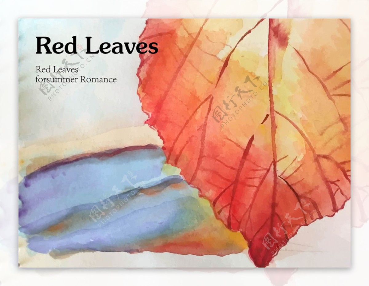 红叶子夏日浪漫手绘水彩植物